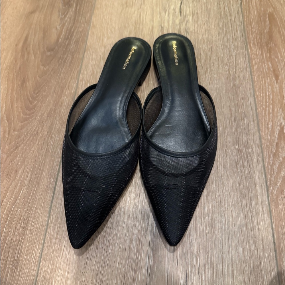 Reformation Black Mesh Women's Mules